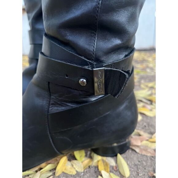 Karl Lagerfeld Paris Leather Boots 6.5 M Low Heel Mod 60s Style - Picture 4 of 16